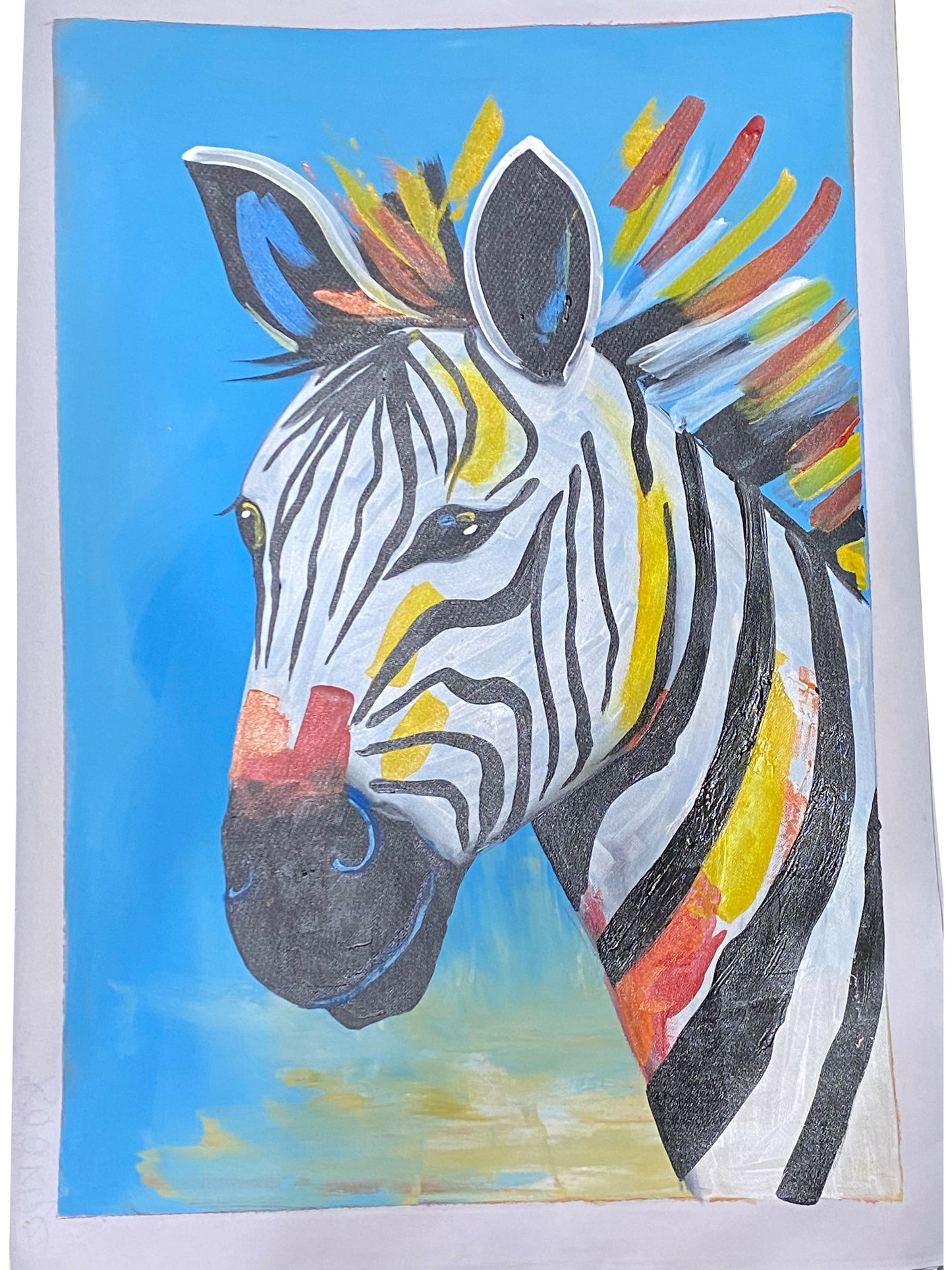 "Sunlit Stripes/ Zebra im Sonnenlicht" Handgemalte Acrylkunst aus Ghana (50 × 69 cm)