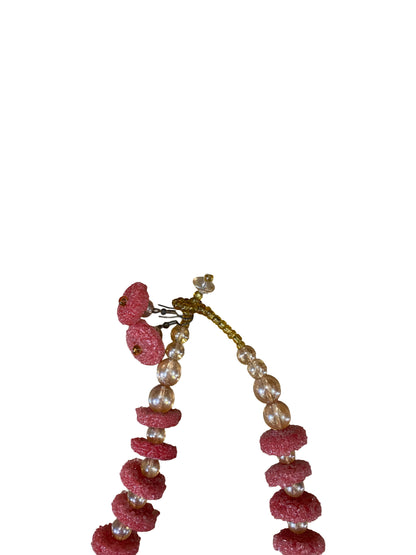 Exklusives Krobo‑Perlen Duo 20 cm Kette mit roten Kristall‑Details + Ohrstecker