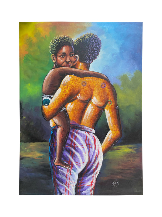 „Geborgenheit“ – Großformatiges Acrylgemälde eines Vaters mit Kind (151x115 cm)