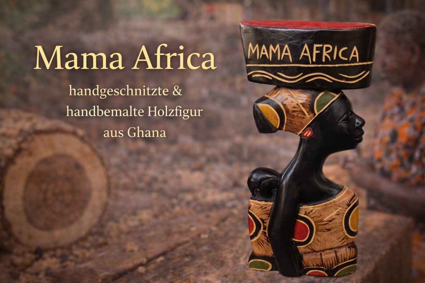 "Mama Africa" ​​hand-carved and hand-painted wooden figure from Ghana