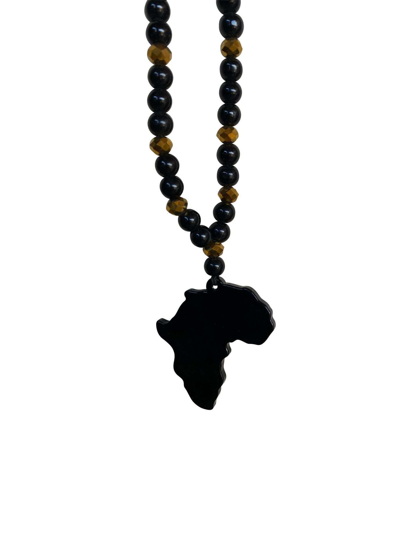 Schwarze Perlenkette mit glänzendem Afrika-Anhänger – Statement-Schmuck (ca. 50 cm)