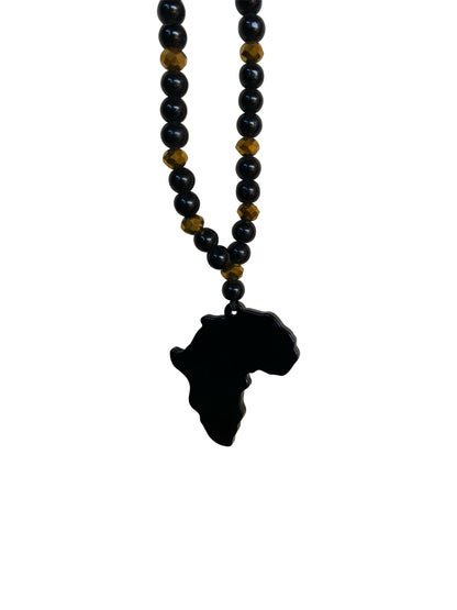Schwarze Perlenkette mit glänzendem Afrika-Anhänger – Statement-Schmuck (ca. 50 cm)
