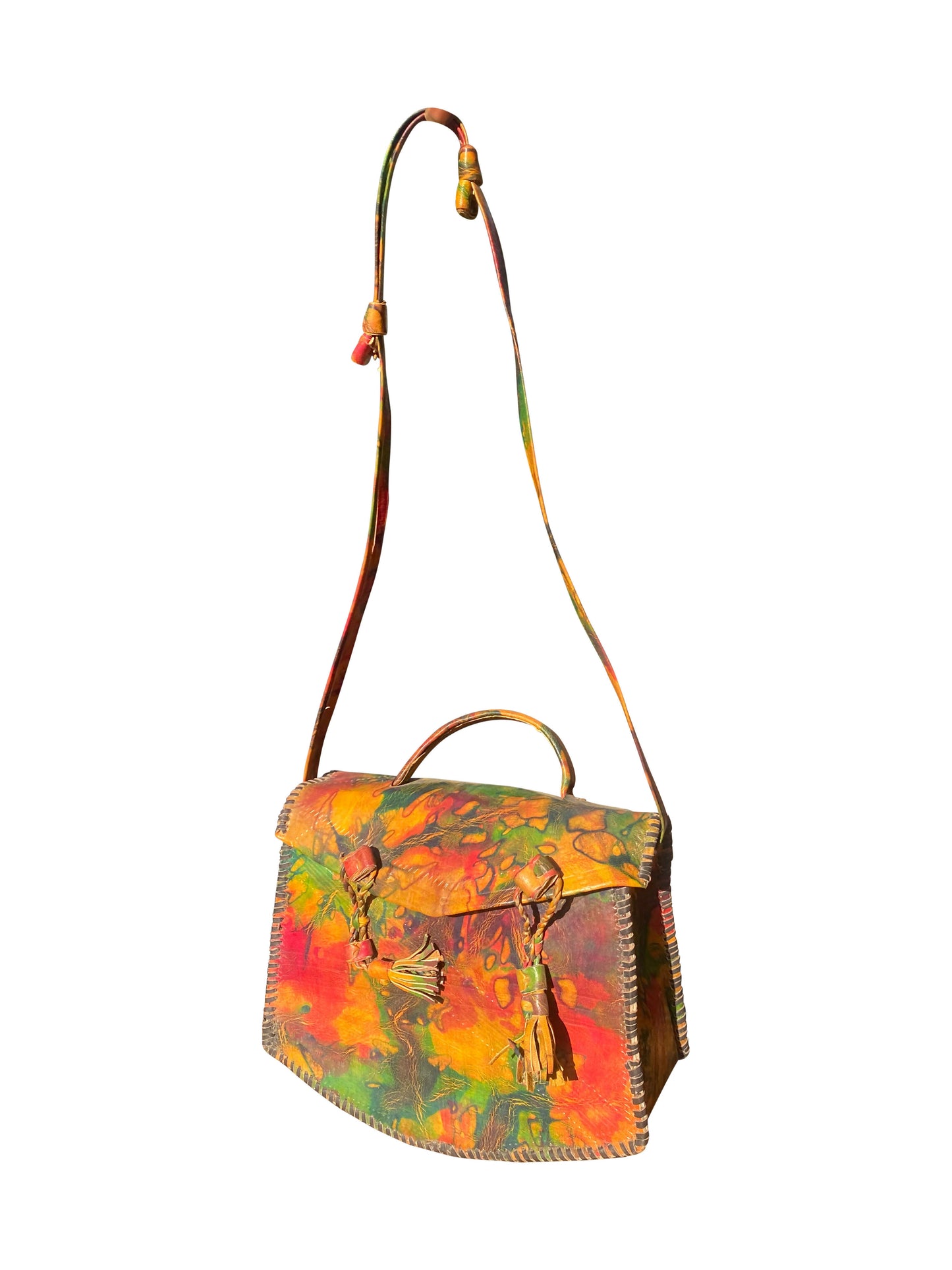 Handgefärbte Leder-Umhängetasche – Ghanaische Handarbeit (25×20×10 cm, 100% Leder)