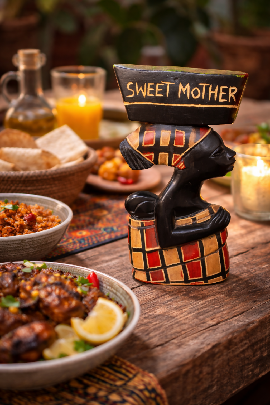„Sweet Mother“ handgeschnitzte und handbemalte Holzfigur aus Ghana