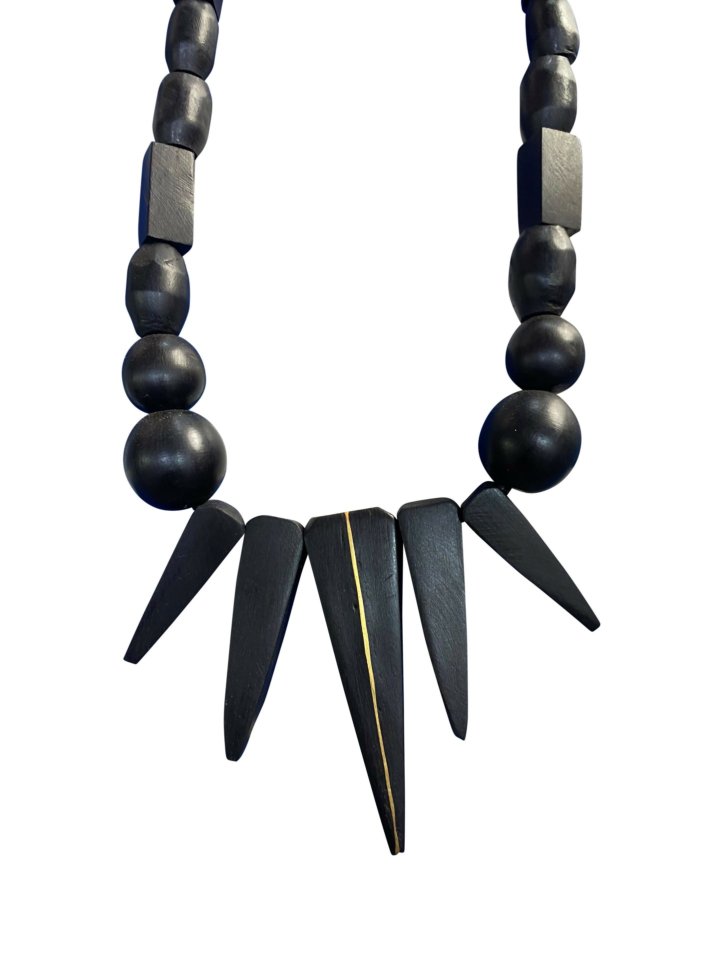 Statement necklace made of ebony – Hand-carved spikes in a modern tribal design (30 cm)