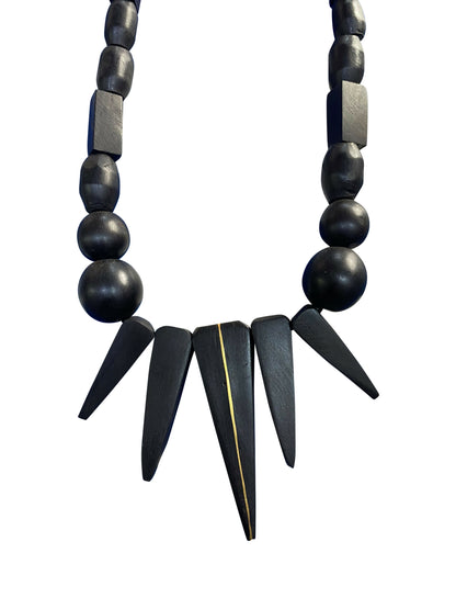 Statement necklace made of ebony – Hand-carved spikes in a modern tribal design (30 cm)