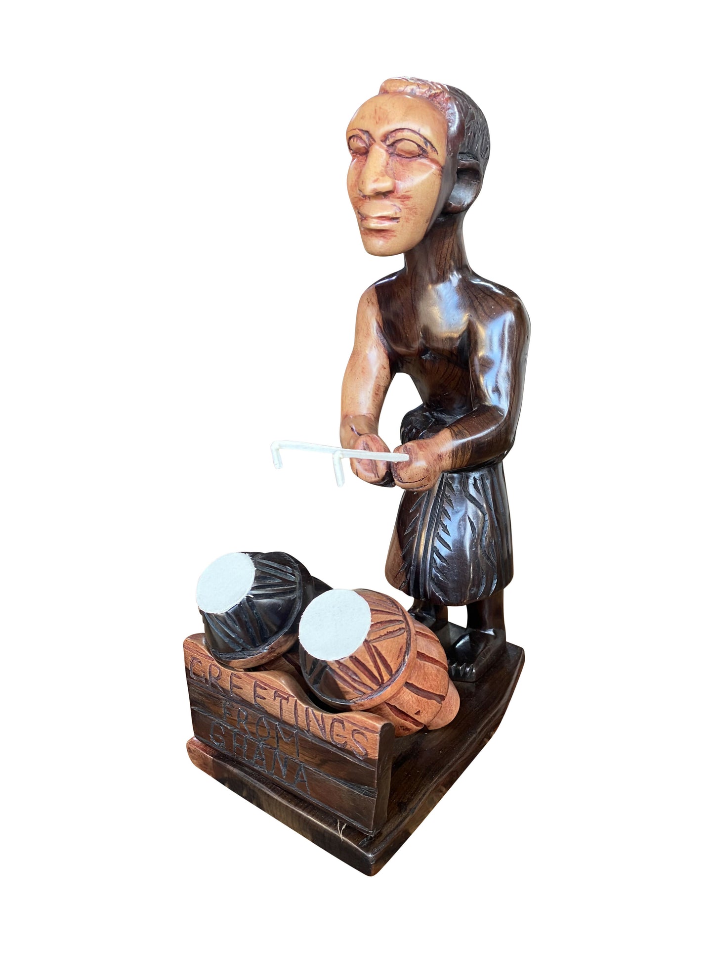 Drummer – Greetings from Ghana | Handgeschnitzte Ebenholz-Skulptur voller Rhythmus & Ausdruck (35 × 20 × 14 cm)