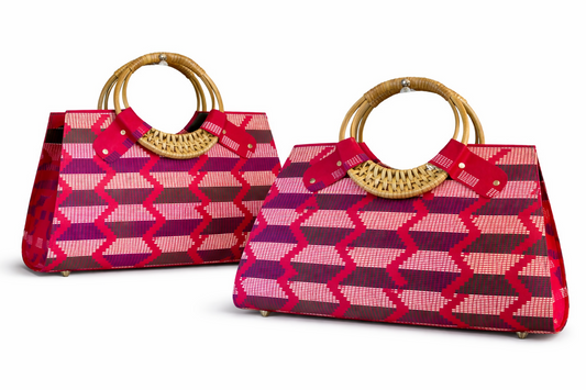 African Kente Handbag Stilvolle Handtasche aus Kente-Stoff mit Elefantengras-Griff