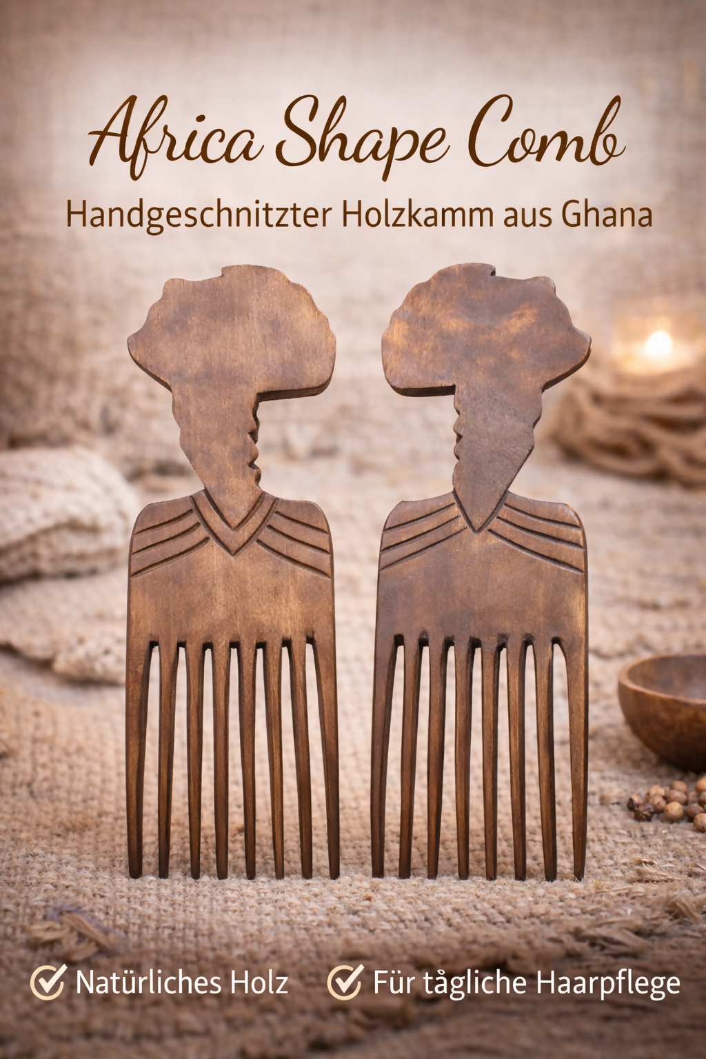 "Africa Shape Comb" Handgeschnitzter Holzkamm aus Ghana