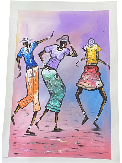 Joyful Steps/ Tanzende Gemeinschaft Handgemalte Acrylkunst aus Ghana (50 × 69 cm)