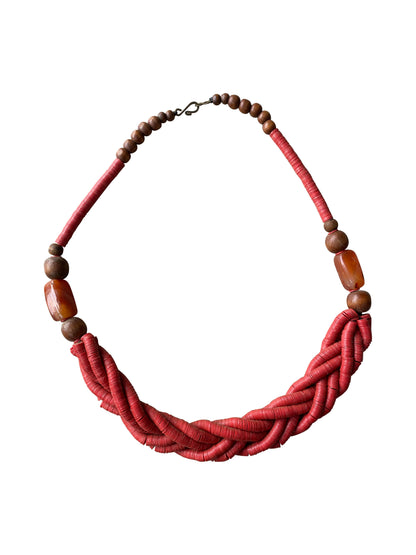 Artistic necklace made from recycled glass and Osese wood