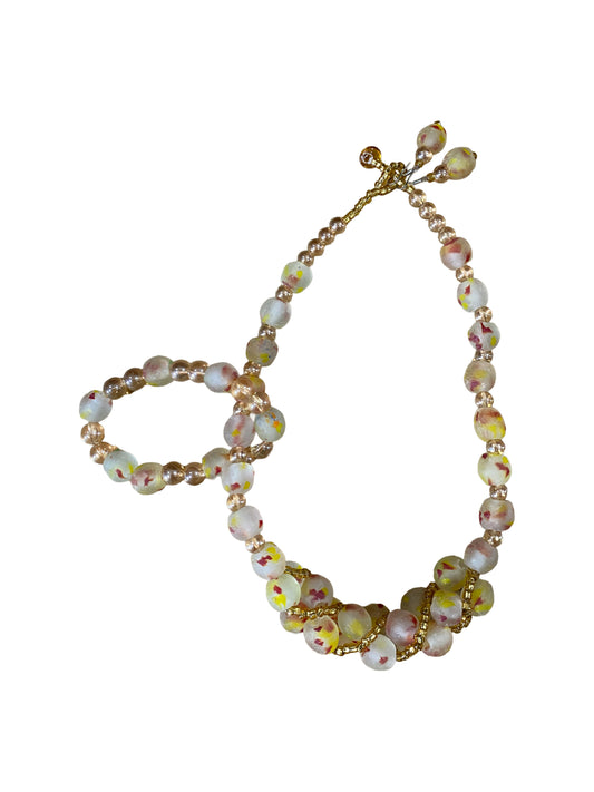 Edles Trade Bead Set aus Ghana Handgefertigte Frühlings-Kette mit Armreif & Ohrringen