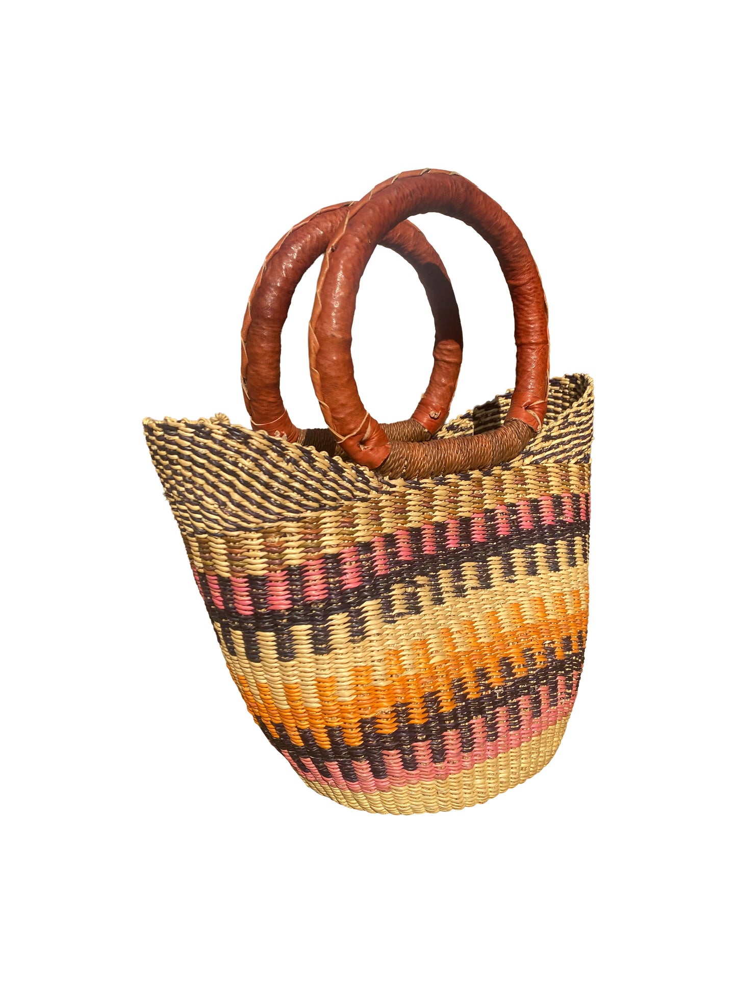 Sunset Harmony – Korbtasche mit warmen Farbtönen & Ledergriffen (33×30×15 cm)