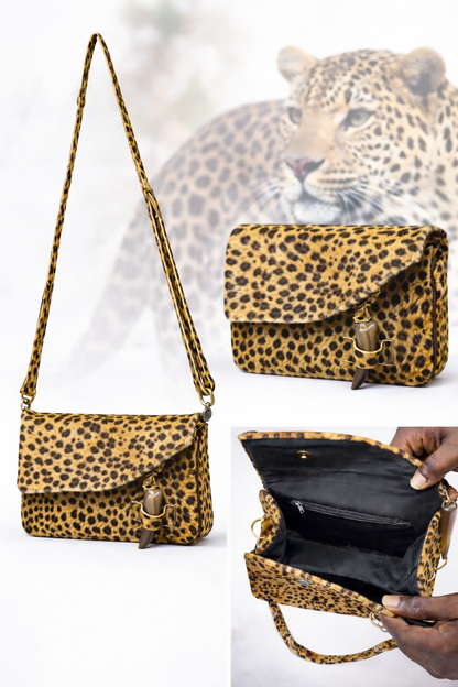 "Wild Elegance" Handgefertigte Leopardenfell-Tasche aus Ghana (Exklusives Unikat)