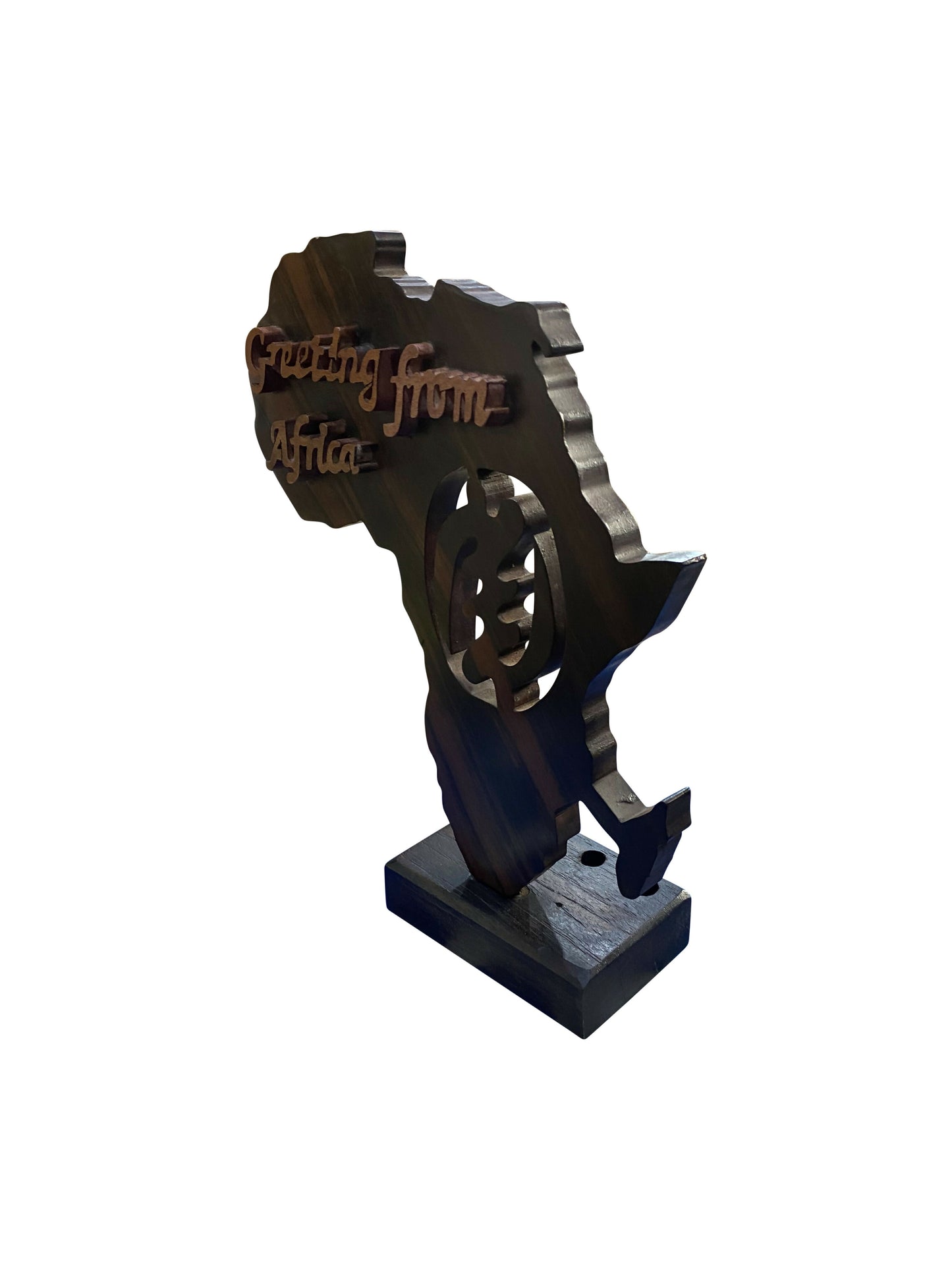 Stifthalter „Greeting from Africa“ aus Ebenholz – Handgefertigtes Kontinent-Design (25 × 16 × 5 cm)