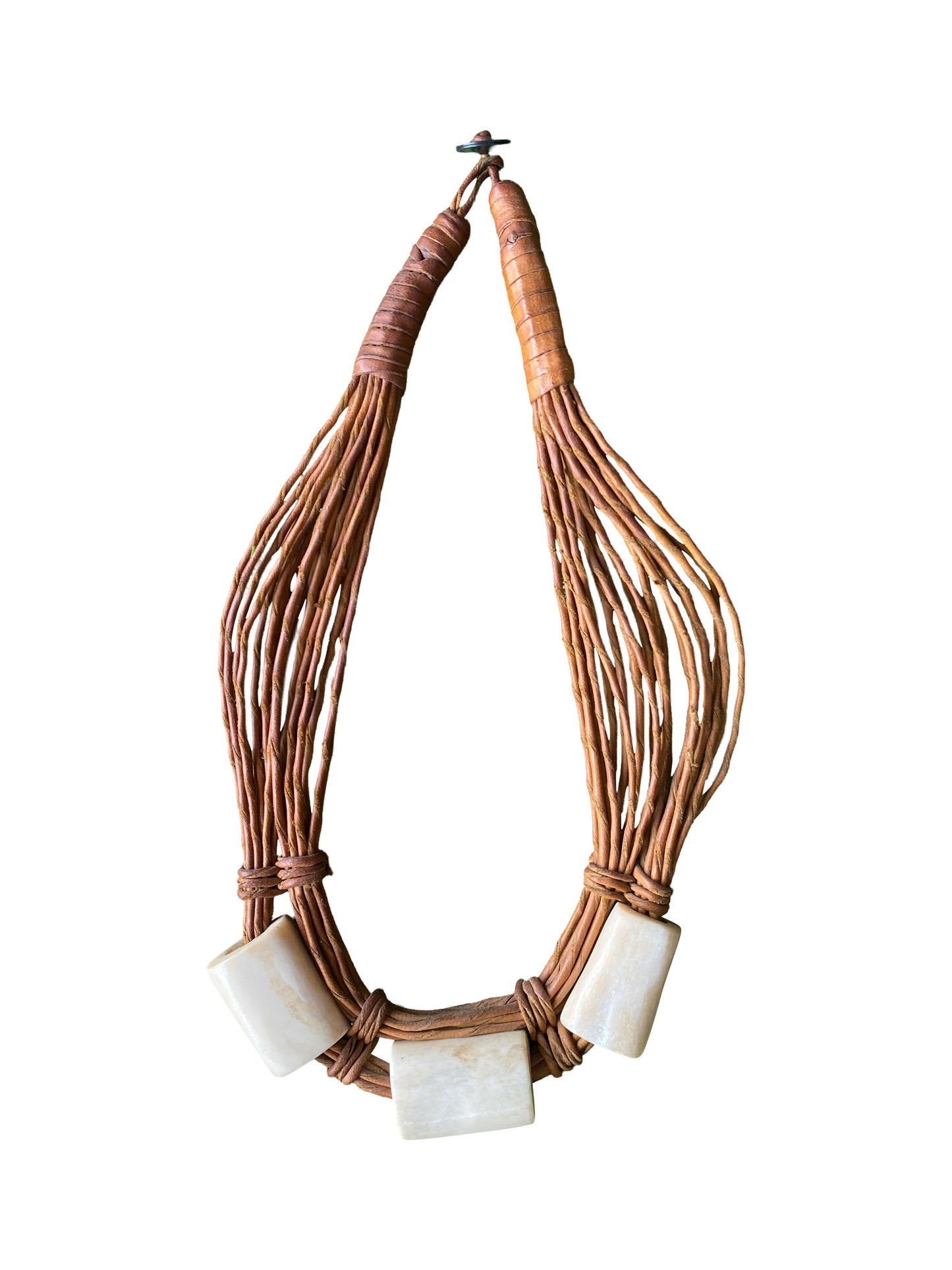 "Heritage Form" Handmade goatskin necklace with polished bone elements