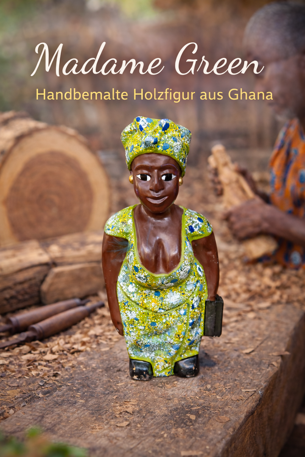 "Madame Green" Hand-painted wooden figure from Ghana