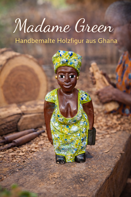 „Madame Green“ Handbemalte Holzfigur aus Ghana