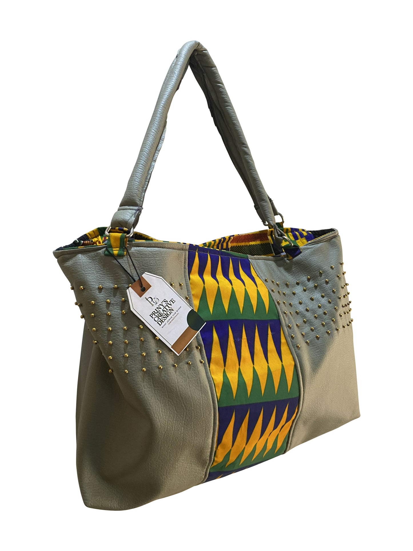 Premium Leder-Kente Bag mit Goldperlen & Zipper – 42×36×15 cm, Princella