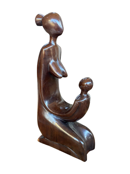 Mother & Child – Handgeschnitzte Ebenholz-Skulptur | Sinnbild für Geborgenheit & Liebe (32 × 16 × 5 cm)