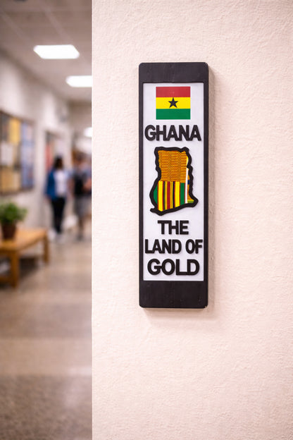 GHANA The Land of Gold Handgefertigte Wandkunst aus Ebenholz & Kente