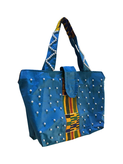 Elegante Perlen-Shopper Bag aus Cotton – 35×30×14 cm – Afrikanischer Akzent & Magnetverschluss, Princella
