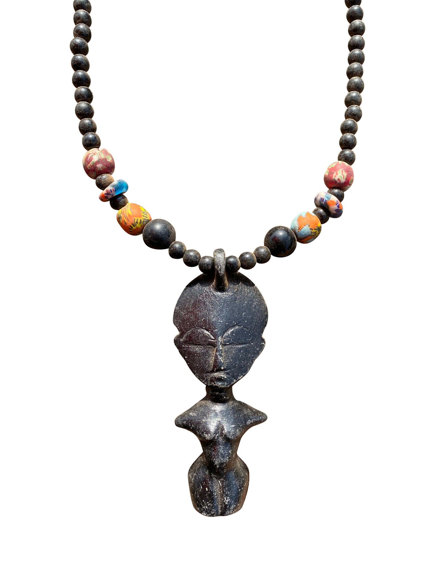 "Sacred Ebony Pendant" Handmade wooden bead necklace from Ghana 