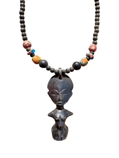 "Sacred Ebony Pendant" Handmade wooden bead necklace from Ghana 