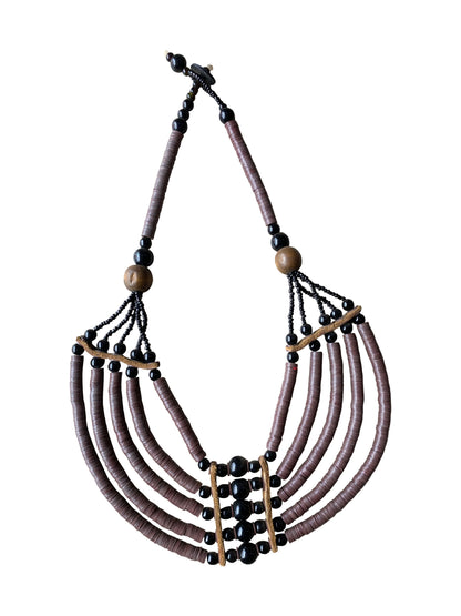 Traditional Ghanaian necklace made from recycled beads and Ossese wood