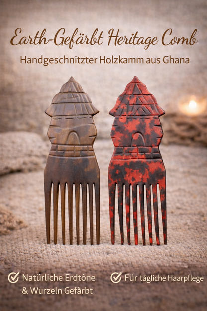 "Earth-Dyed Heritage Comb" Handgeschnitzter Naturholz-Kamm aus Ghana