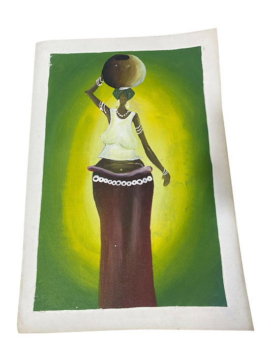 Copy of Quiet Balance/ Frau mit Gefäß Handgemalte Acrylkunst aus Ghana (50 × 69 cm)