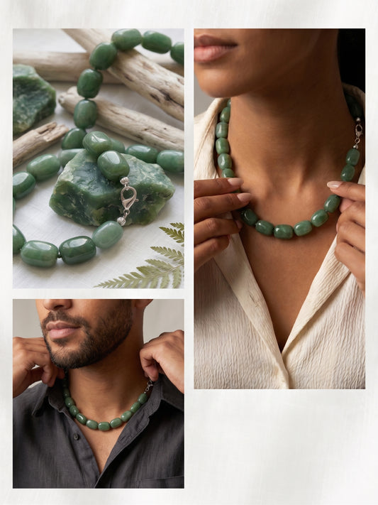 „Green Harmony“ Jade-Halskette | Eleganter Edelstein-Halsschmuck in Mint & Moosgrün für Everyday & Anlässe (45–48 cm)