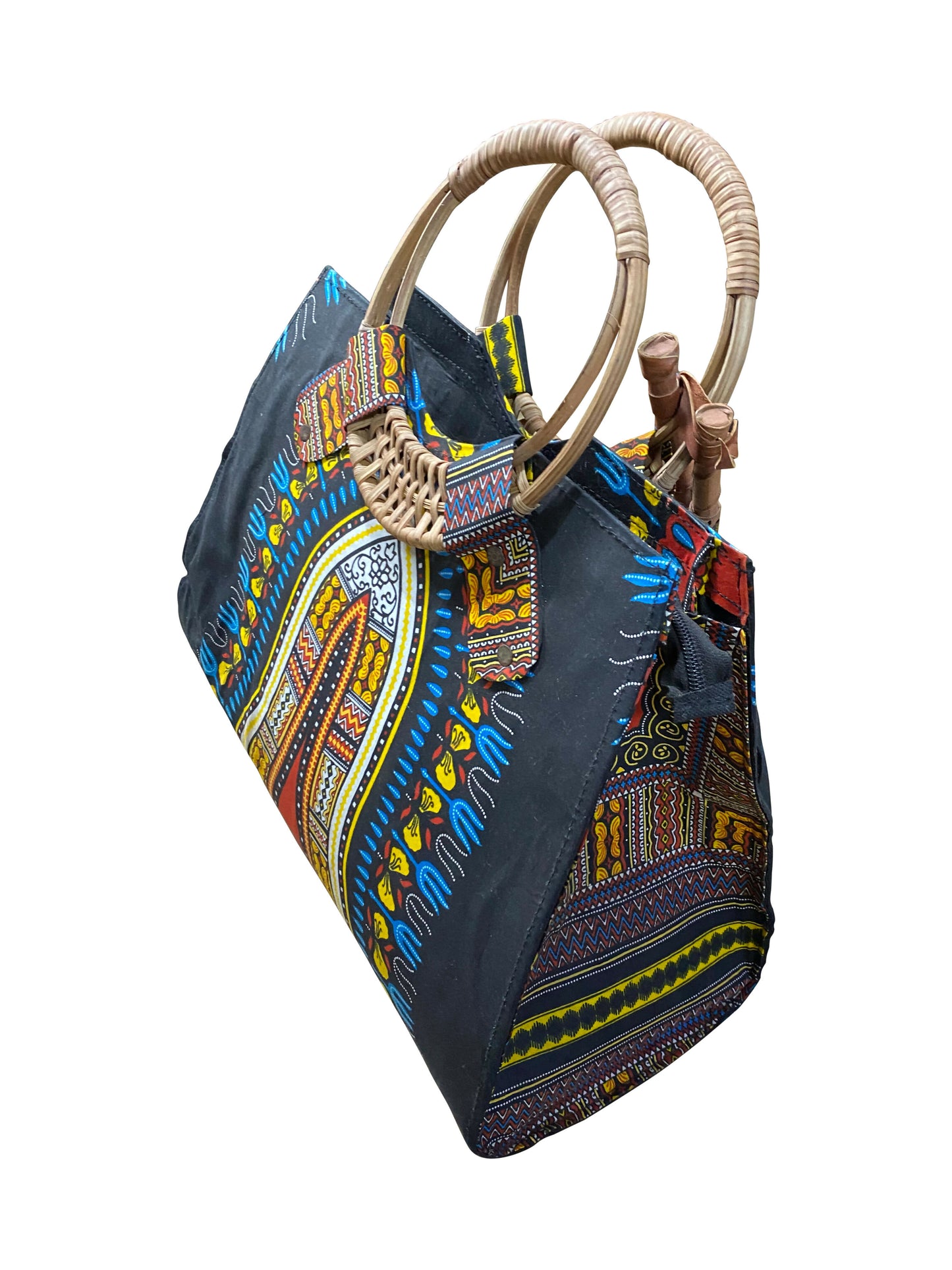 African Elegance Set – Handgefertigte Damentasche mit passendem Fächer | Baumwolle & Leder | 35 x 33 x 15 cm | Made in Ghana