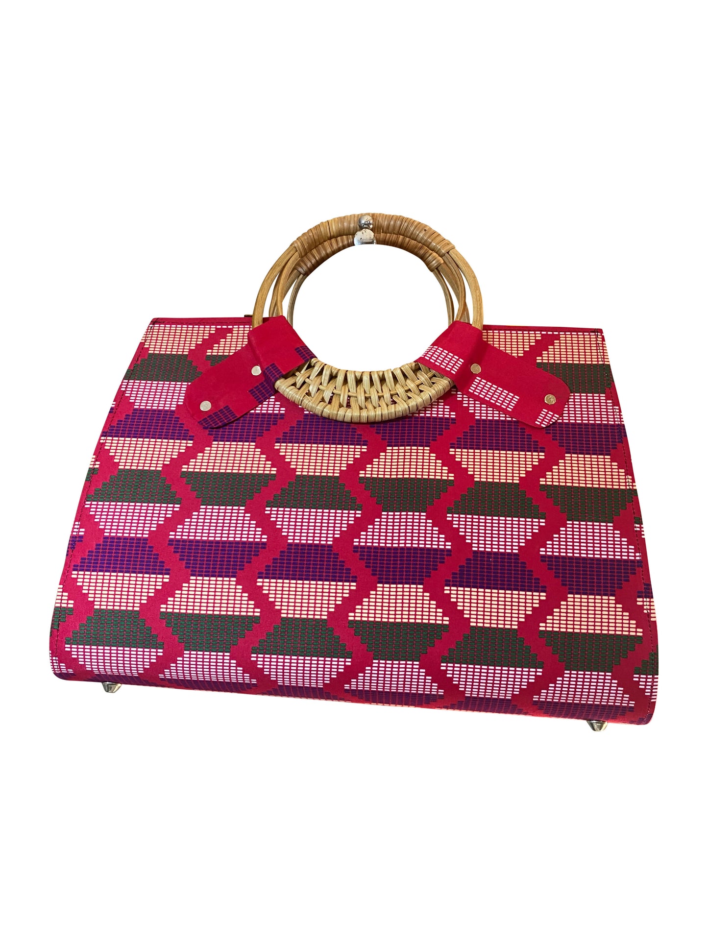 African Kente Handbag Stilvolle Handtasche aus Kente-Stoff mit Elefantengras-Griff