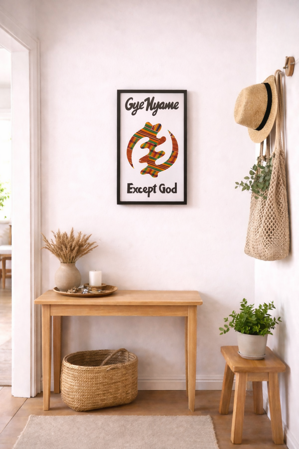 Gye Nyame „Except God“ Afrikanische Wandkunst im Rahmen (50 × 30 cm)