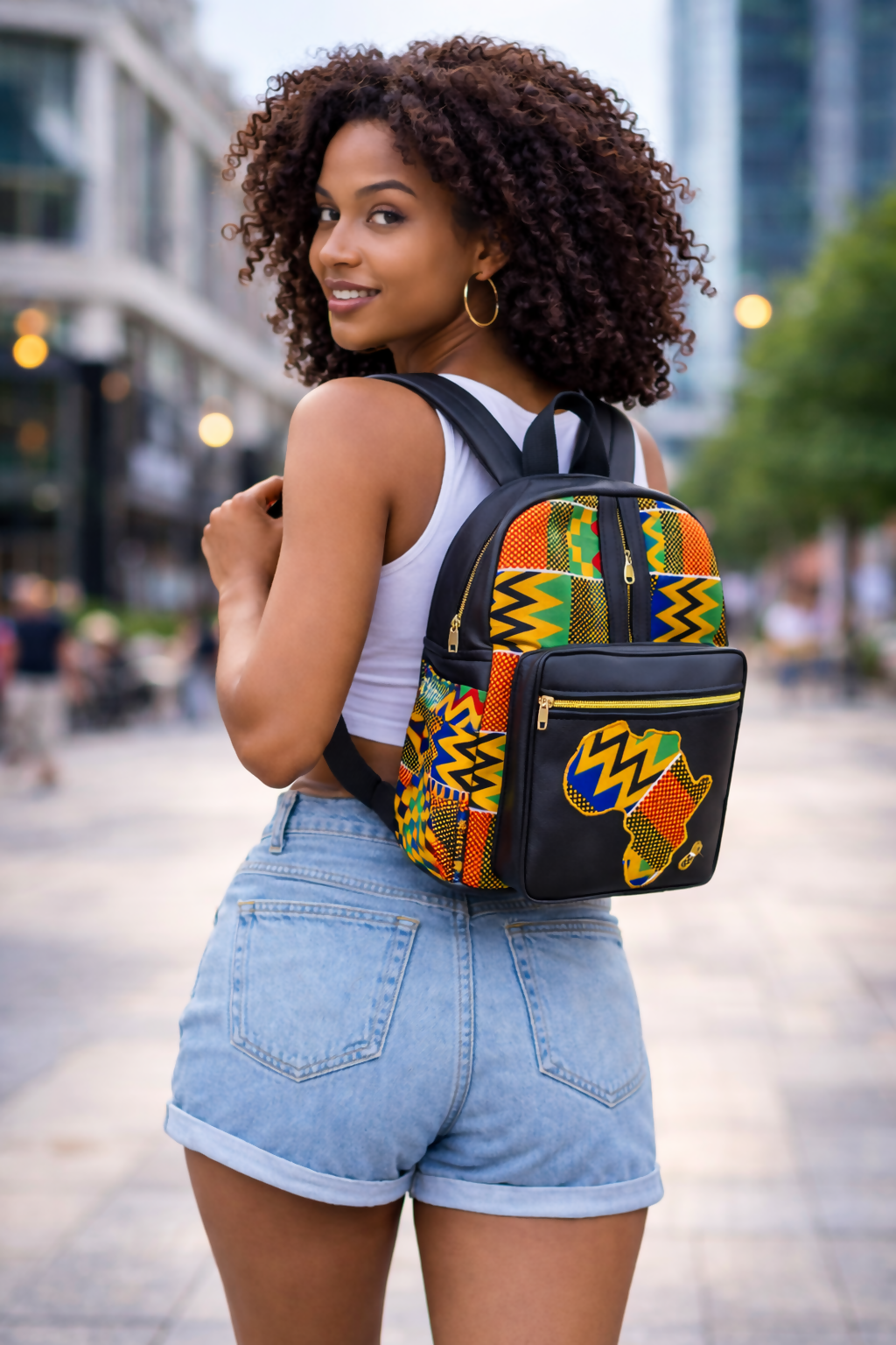 Africa Patch Rucksack Handarbeit aus Ghana aus Leder & Cotton 50×33×25cm