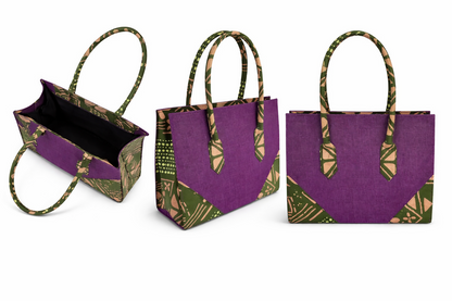 Forest Bloom Carry Bag Handgefertigte Jute- & Cotton-Tasche aus Ghana in Violett & Grün 34×45×14cm