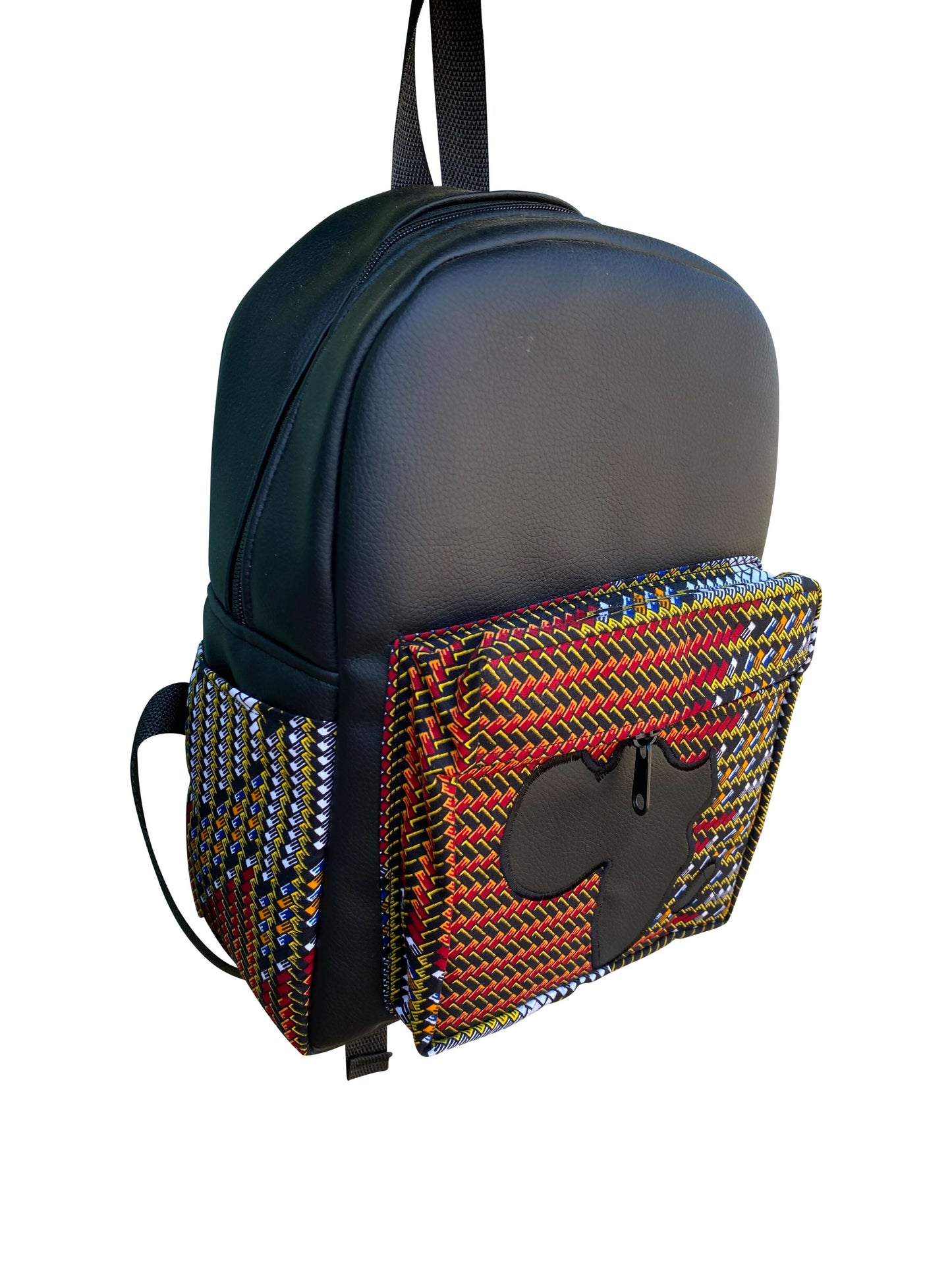 Urban Roots Backpack / Handgefertigter Lederrucksack mit Afrika-Applikation aus Ghana