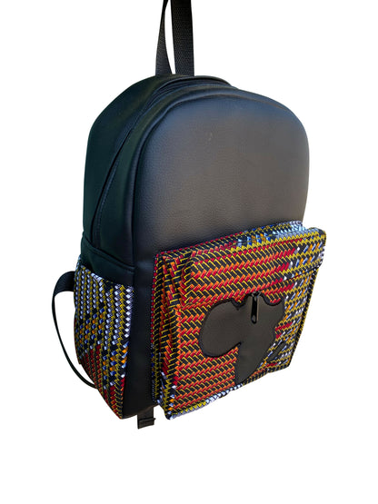 Urban Roots Backpack / Handgefertigter Lederrucksack mit Afrika-Applikation aus Ghana