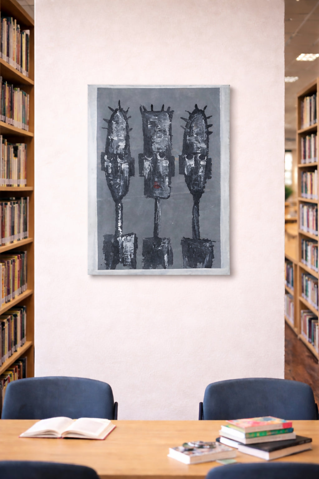 Voices of the Ancestors/ Masken der Erinnerung Hüter des Wissens Handgemalte Acrylkunst aus Ghana (50 × 69 cm)