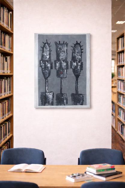 Voices of the Ancestors/ Masken der Erinnerung Hüter des Wissens Handgemalte Acrylkunst aus Ghana (50 × 69 cm)