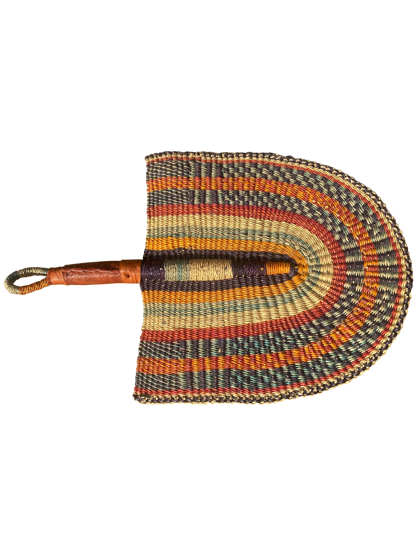 Flechtfächer aus Elefantengras & Ziegenleder (47×30 cm), Erdtöne