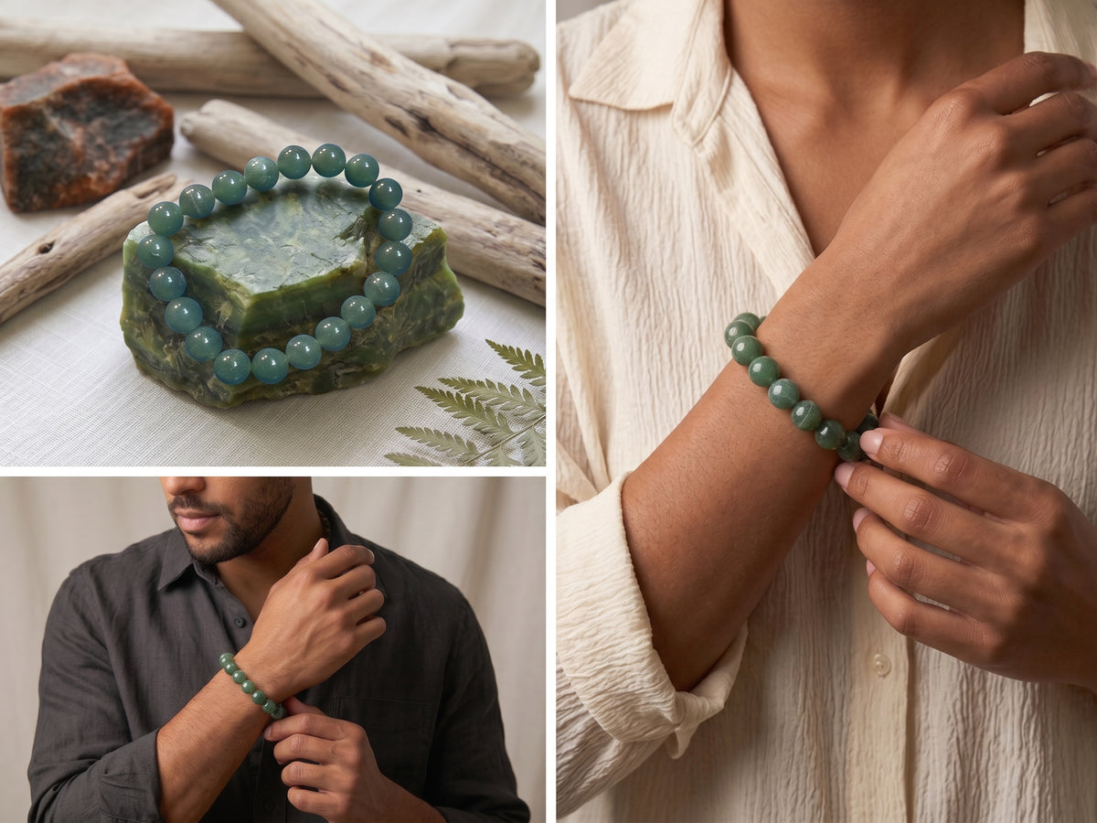 „Jade Flow“ Heilstein-Armband | Sanfter Halbedelstein-Armschmuck für innere Ruhe, Schutz & Balance (Unikat)