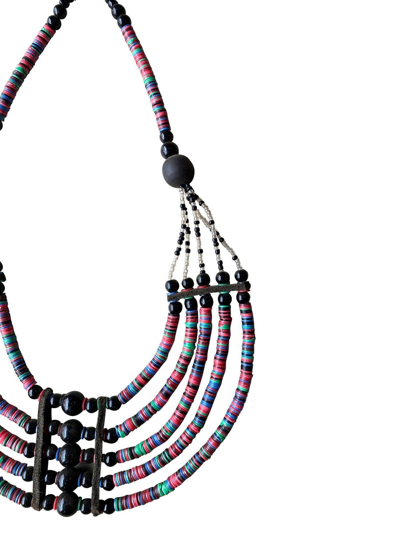 Delicate African necklace with five strips made from recycled coffee beads