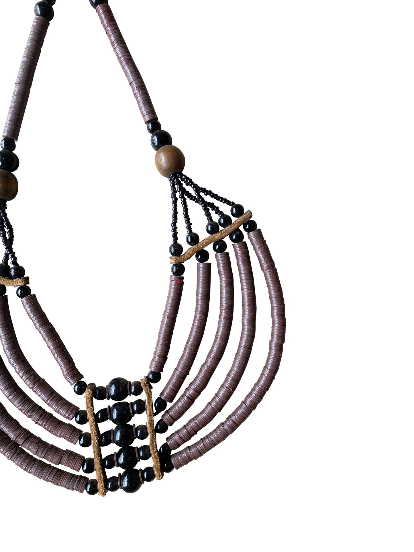 Traditional Ghanaian necklace made from recycled beads and Ossese wood