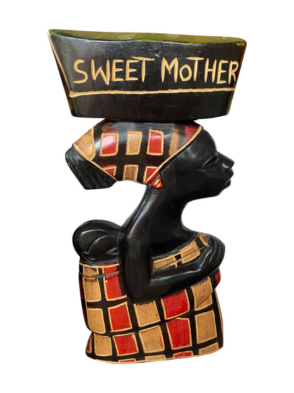„Sweet Mother“ handgeschnitzte und handbemalte Holzfigur aus Ghana