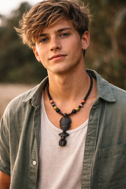 "Sacred Ebony Pendant" Handmade wooden bead necklace from Ghana 