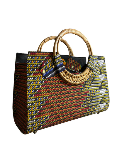 African Kente Handbag Stilvolle Handtasche mit Bambusgriffen