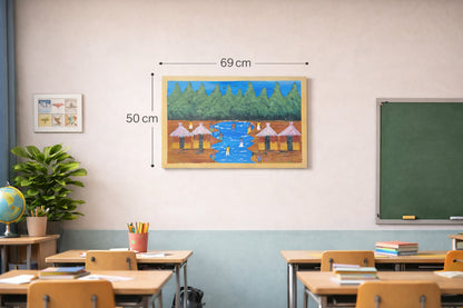 Shared Waters/ Leben am Fluss Gemeinsamer Alltag Handgemalte Acrylkunst aus Ghana (50 × 69 cm)