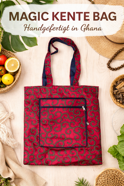 "MAGIC KENTE BAG" Handgefertigte Baumwolltasche aus Ghana mit Wax Print (40×35×5)